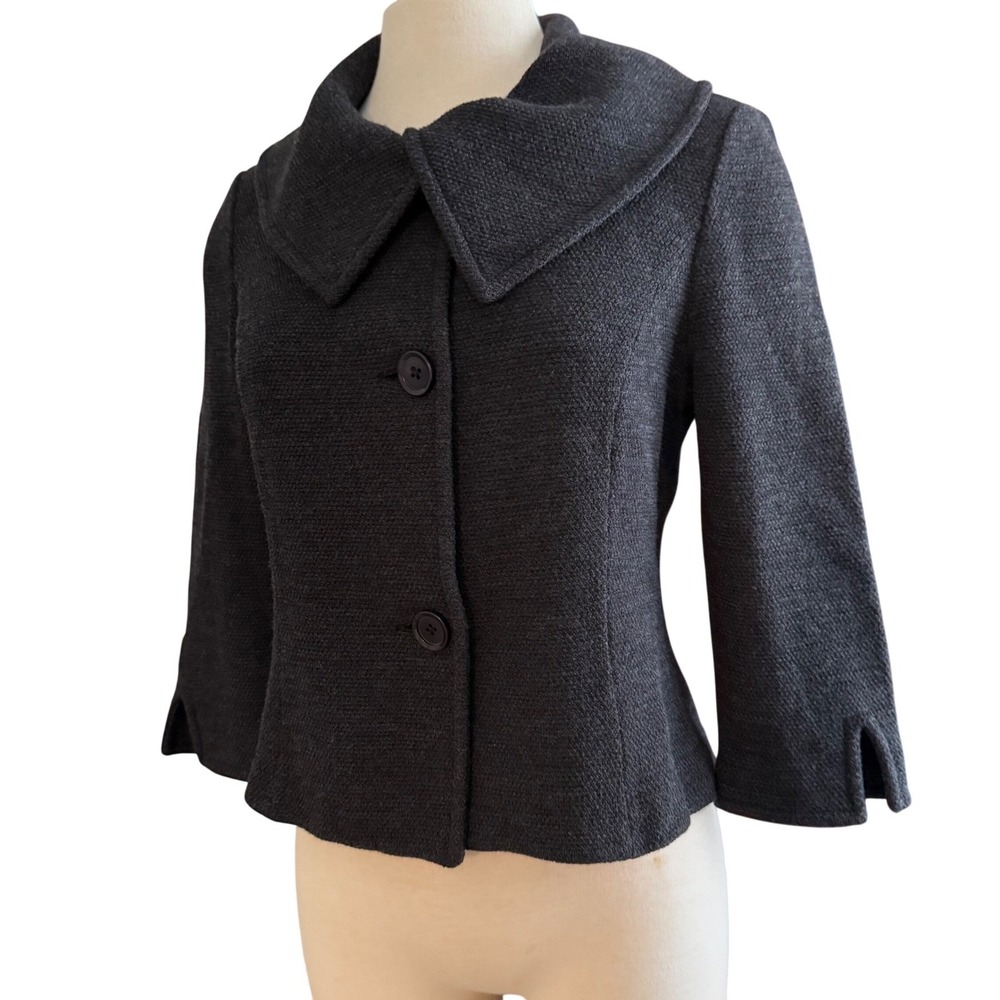 St. John Knit Blazer Jacket Womens 10 Charcoal Gray Black Portrait Collar LUXE - Picture 3 of 12